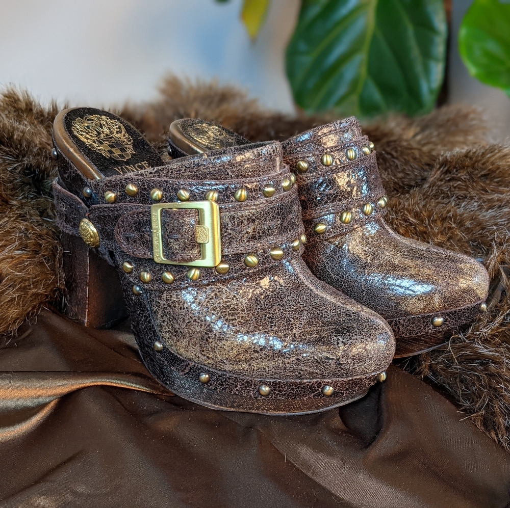 COPY - Vince Camuto brown leather buckle clogs sz 7